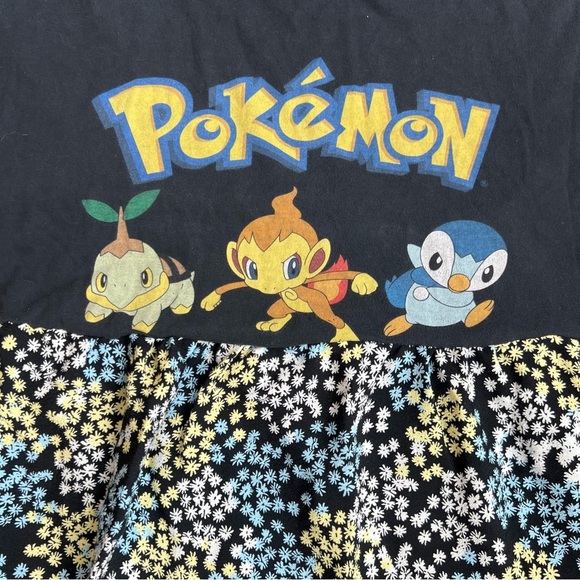 Handmade Upcycled Pokemon Sinnoh Starters Floral T-Shirt Dress Size L - Picture 2 of 4